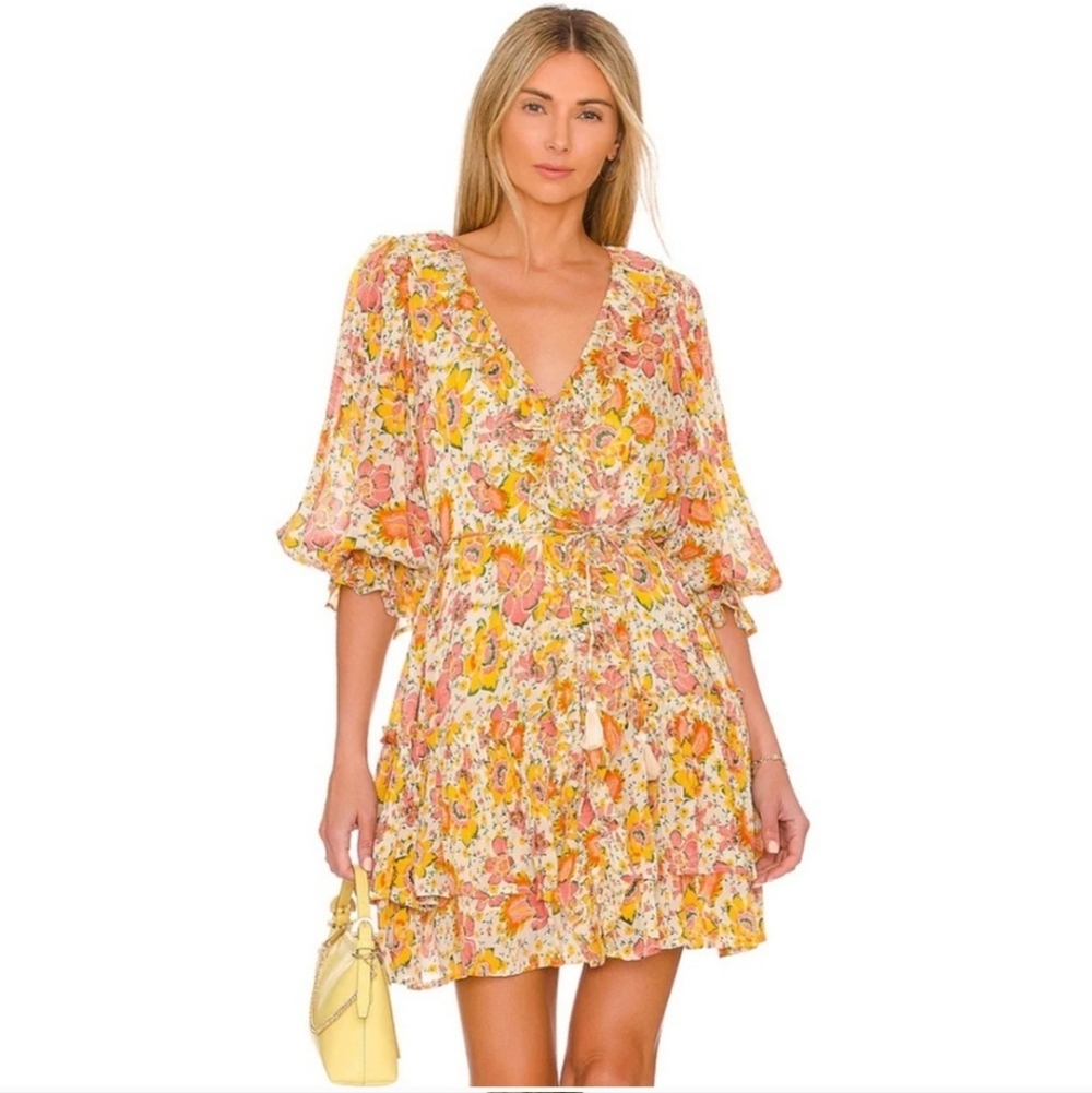 Cleobella Floral Mini Dress in Yellow and Pink